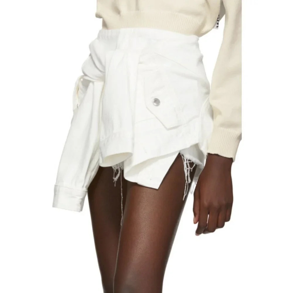Alexander Wang Sleeve Tie Shorts Denim Skirt Carpenter, White, Size 27 - Picture 3 of 13